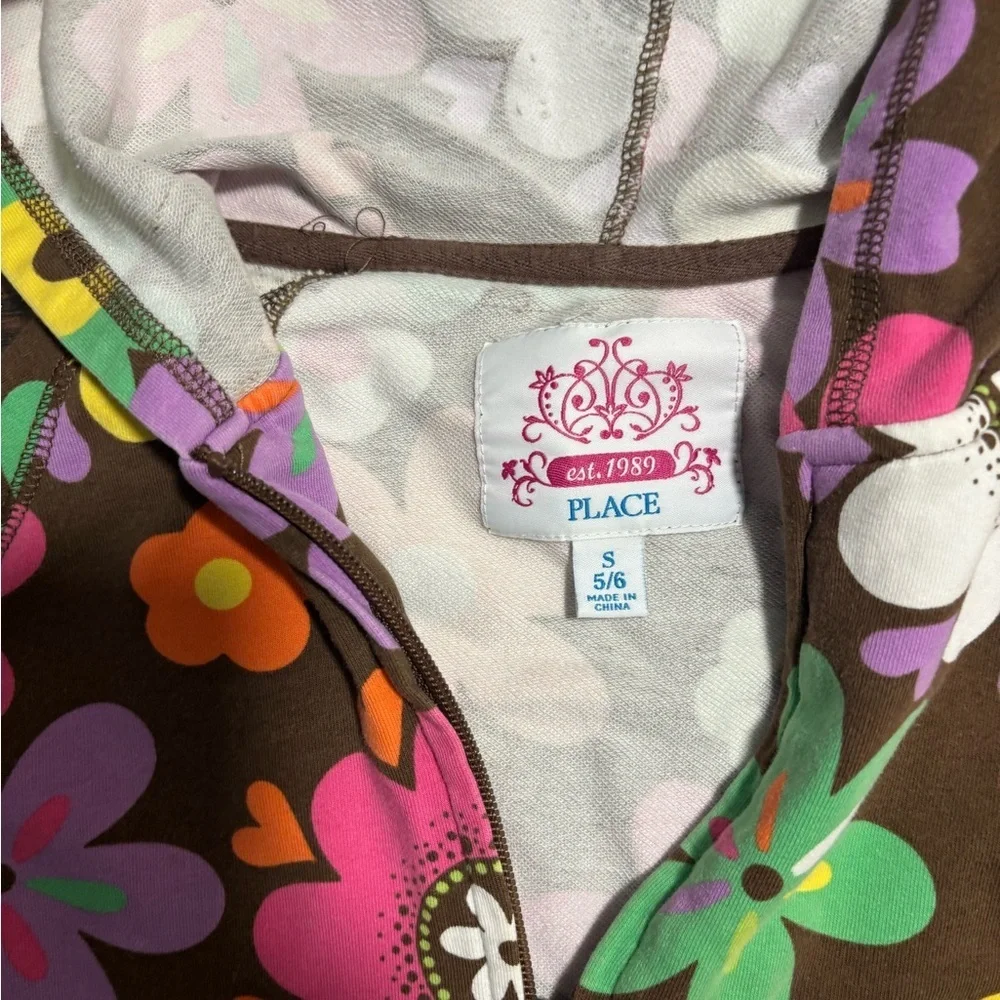 * THE CHILDREN’S PLACE Brown Floral Print Zip Front Hoodie Sweatshirt Girls 5-6